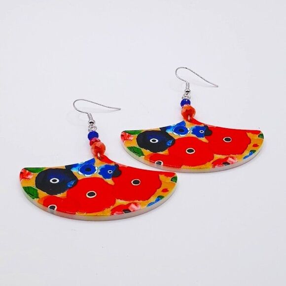 Colorful Flowers Mezzaluna Acrylic Earrings - Picture 3 of 4